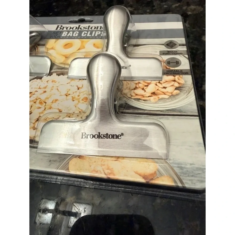 Brookstone Stainless Steel Bag Clips Set of 4 Silver Heavy Duty Kitchen Pantry